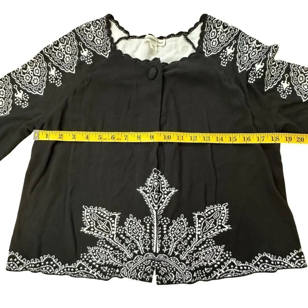 COLDWATER CREEK Black & White One Button Cardigan Cotton Blend Size Medium